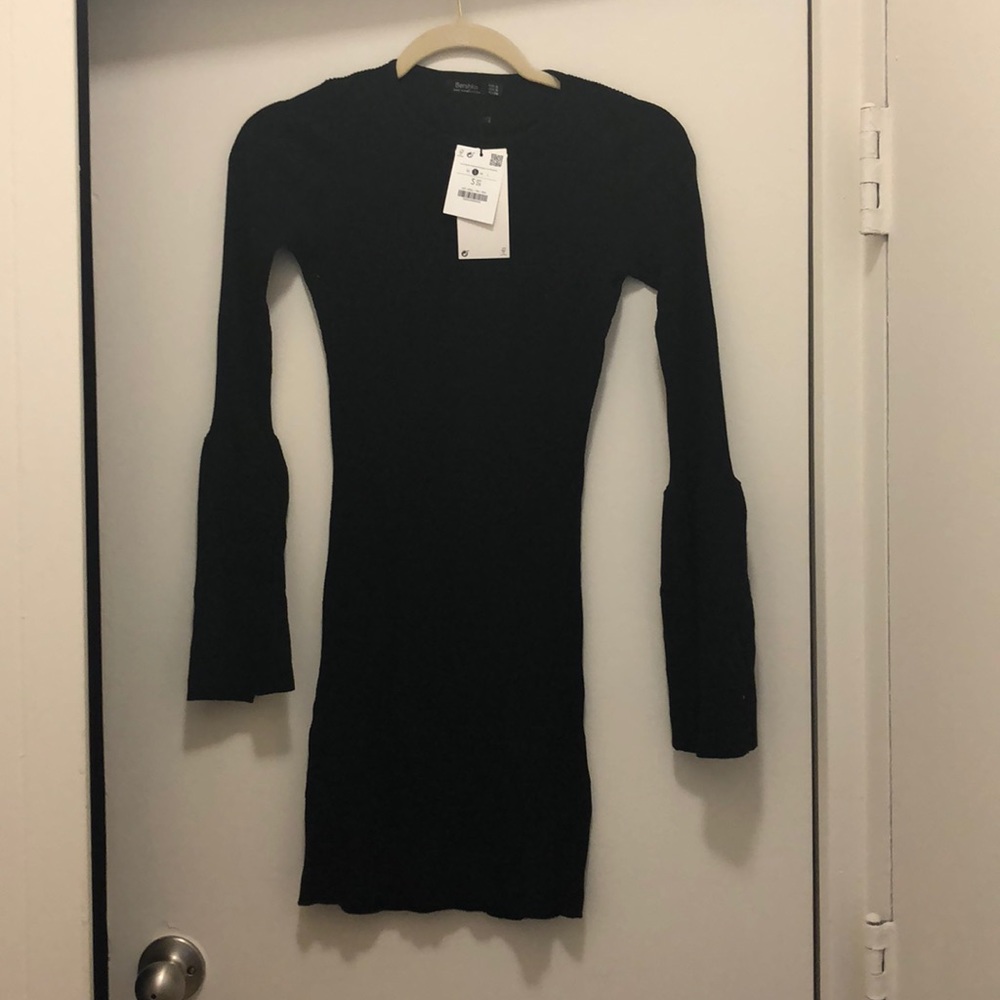 Flared Sleeve Ribbed Dress